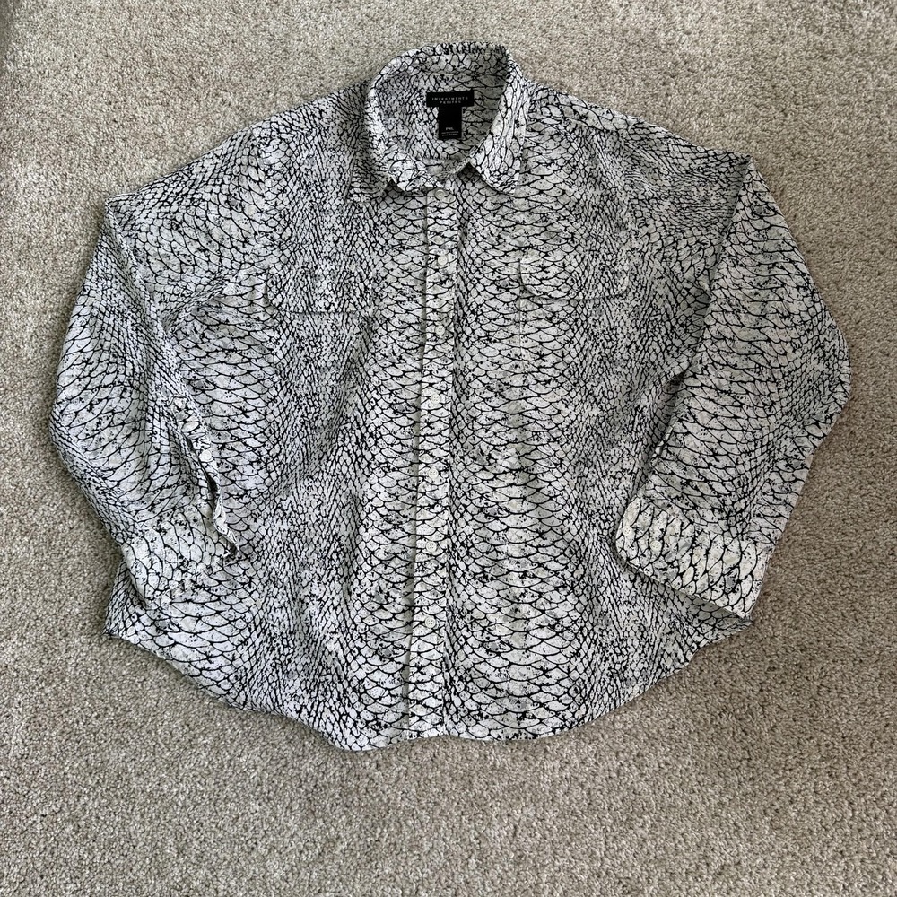 Investments Petites Blouse Womens PXL Animal Print Button Front Long Sleeve